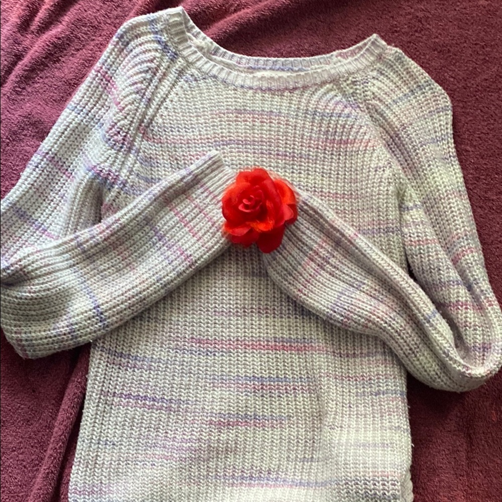 Cat & Jack Gray and Pink Chunky Knit Sweater